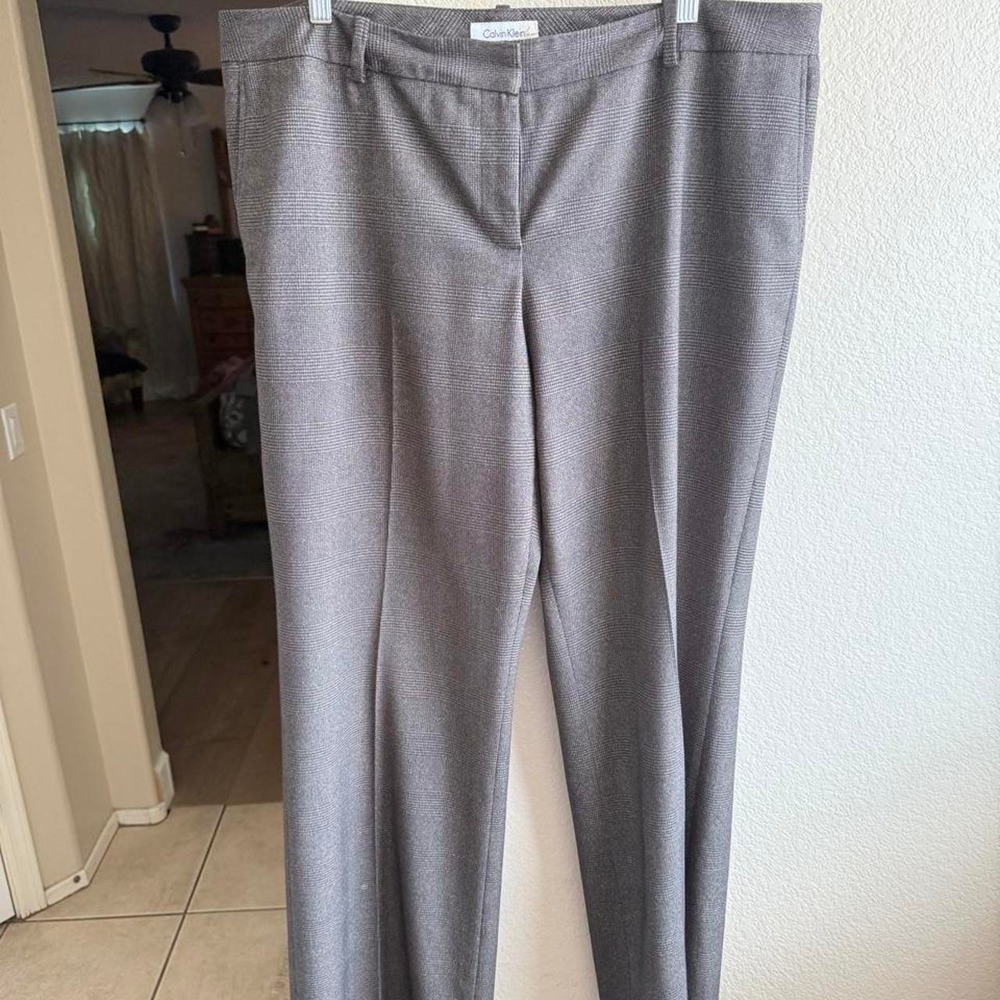 Calvin Klein Gray Brown Herringbone Checkered Dress Pants Womens 16
